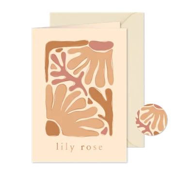 Geboortekaartje trendy abstracte bloemen met koperfolie